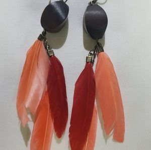 Long orange feather earings